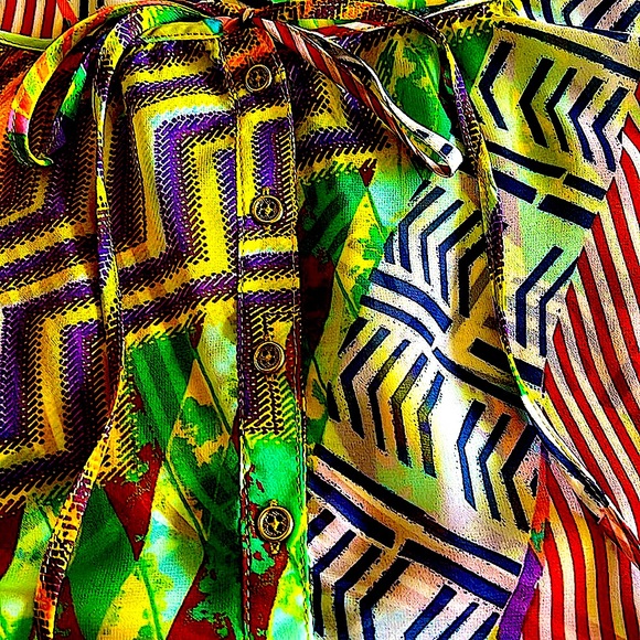 🌈EUC LE ElliottLauren BohemianStyleFabulousColors. SheerPuffySleevesCurved Hem - Picture 2 of 11